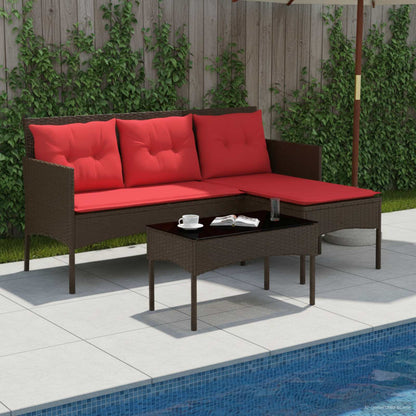 Garden Sofa Set with Cushion 2 pcs Brown and Red Poly Rattan