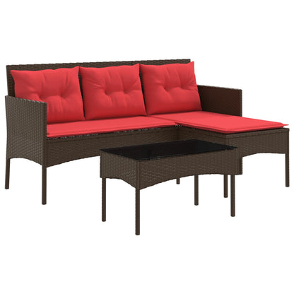 Garden Sofa Set with Cushion 2 pcs Brown and Red Poly Rattan