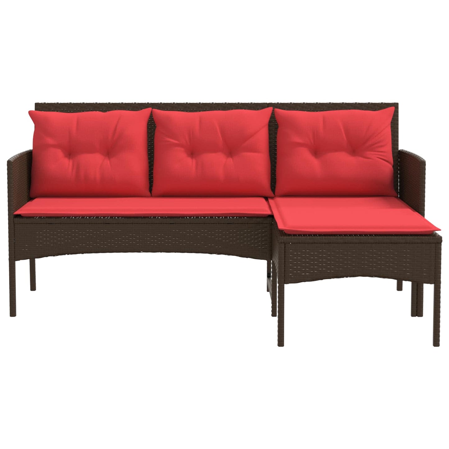 Garden Sofa Set with Cushion 2 pcs Brown and Red Poly Rattan