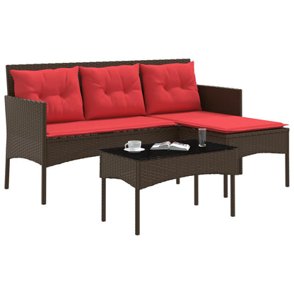Garden Sofa Set with Cushion 2 pcs Brown and Red Poly Rattan