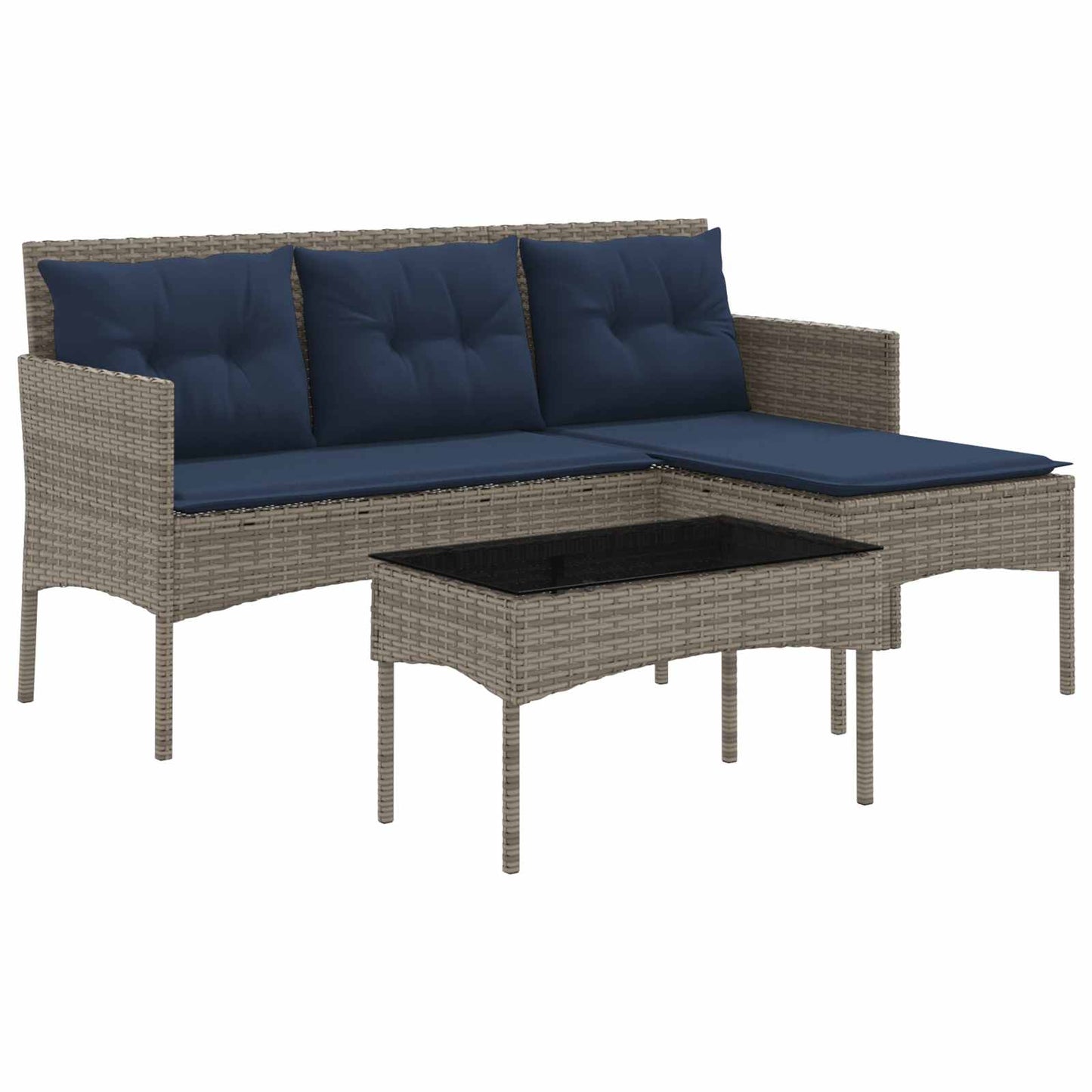 Garden Sofa Set 2 pcs Grey and Navy Blue Poly Rattan