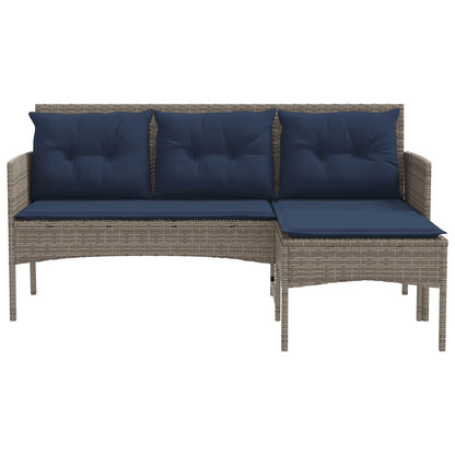 Garden Sofa Set 2 pcs Grey and Navy Blue Poly Rattan