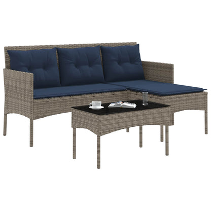 Garden Sofa Set 2 pcs Grey and Navy Blue Poly Rattan