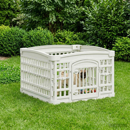 4 Panel Dog Playpen 60 x 60 x 38 cm Plastic White Foldable