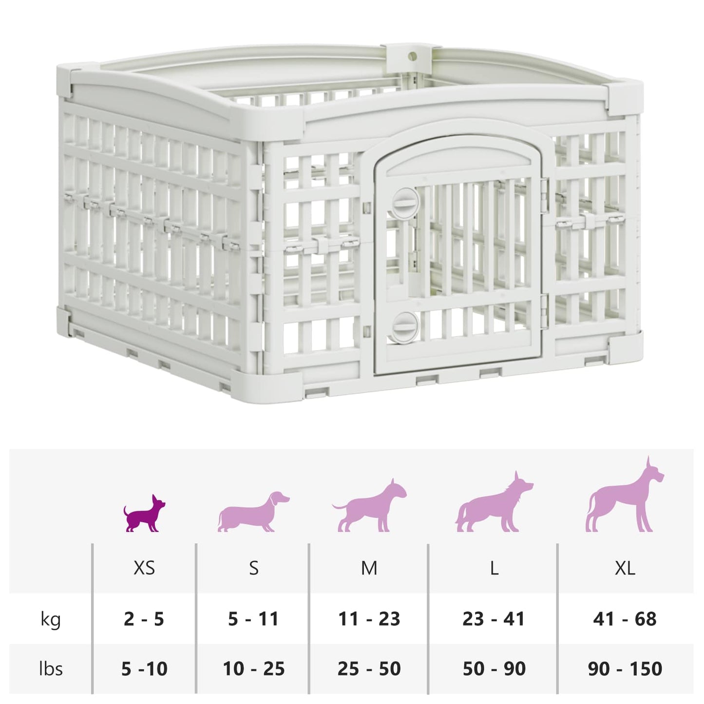 4 Panel Dog Playpen 60 x 60 x 38 cm Plastic White Foldable