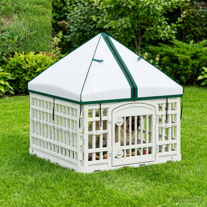 4 Panel Dog Playpen with Roof 60 x 60 x 82 cm Plastic White