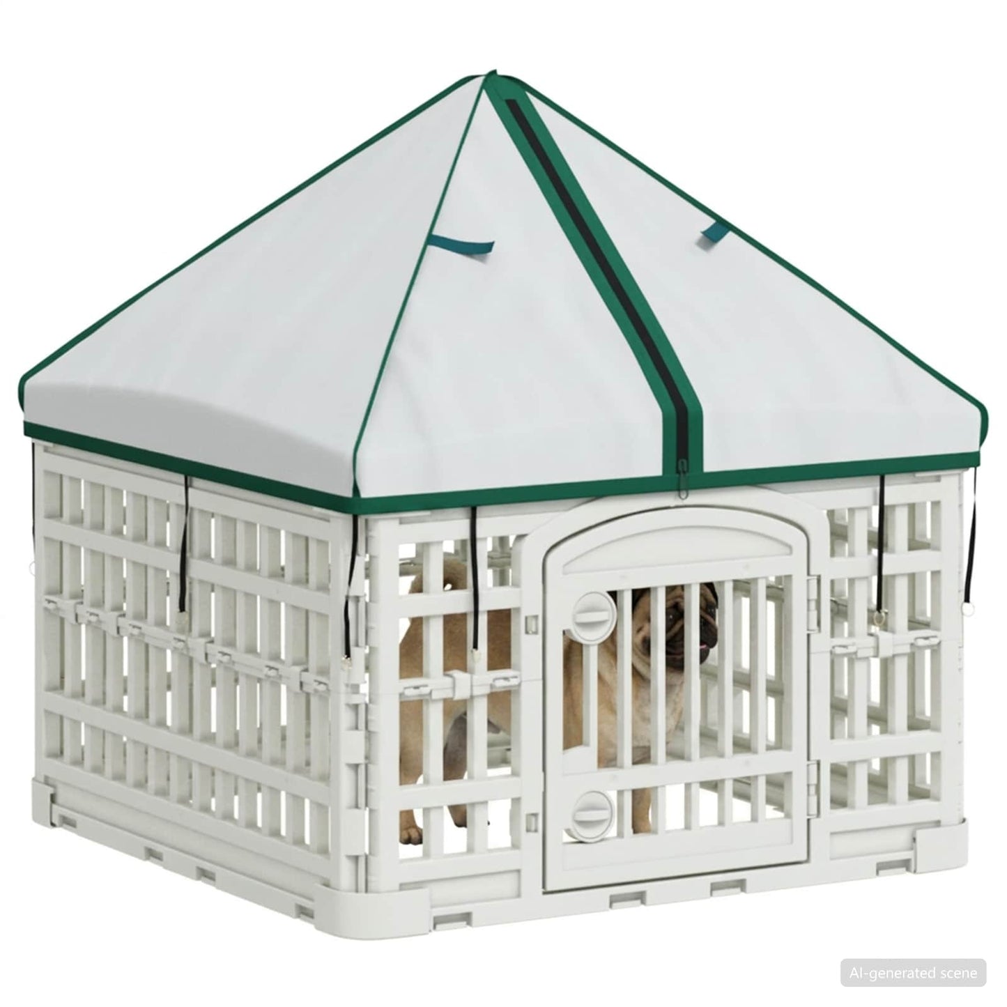 4 Panel Dog Playpen with Roof 60 x 60 x 82 cm Plastic White