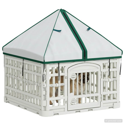 4 Panel Dog Playpen with Roof 60 x 60 x 82 cm Plastic White