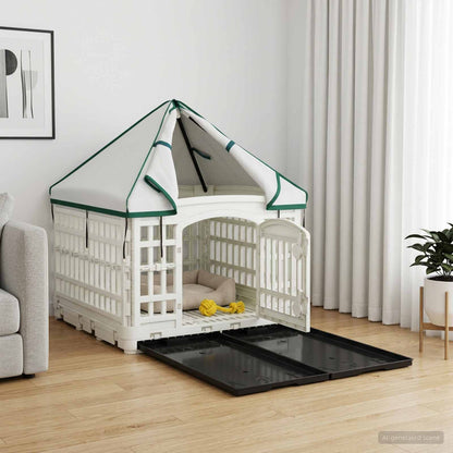 4 Panel Dog Playpen with Roof 122 x 106.5 x 82 cm Plastic White