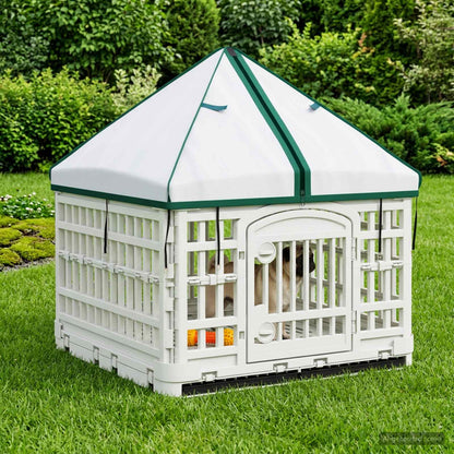4 Panel Dog Playpen with Roof 122 x 106.5 x 82 cm Plastic White
