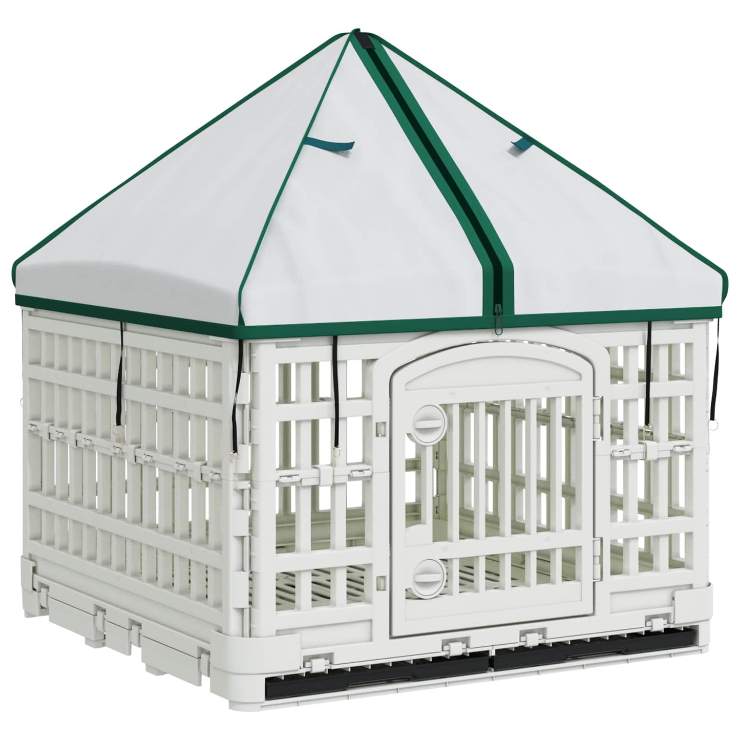 4 Panel Dog Playpen with Roof 122 x 106.5 x 82 cm Plastic White