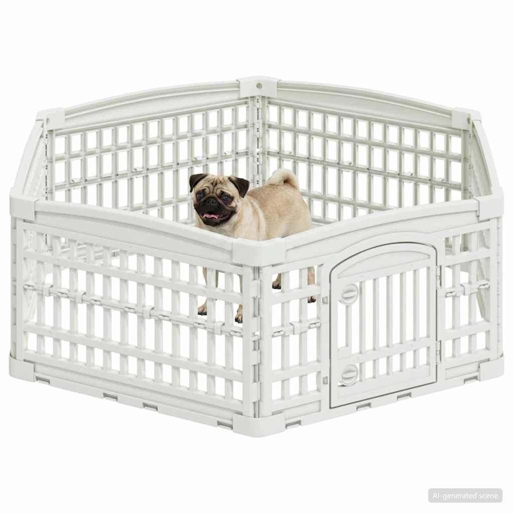 6 Panel Dog Playpen 122 x 106.5 x 40 cm Plastic White Foldable