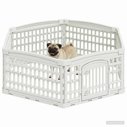 6 Panel Dog Playpen 122 x 106.5 x 40 cm Plastic White Foldable