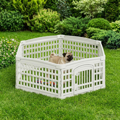 6 Panel Dog Playpen 122 x 106.5 x 40 cm Plastic White Foldable