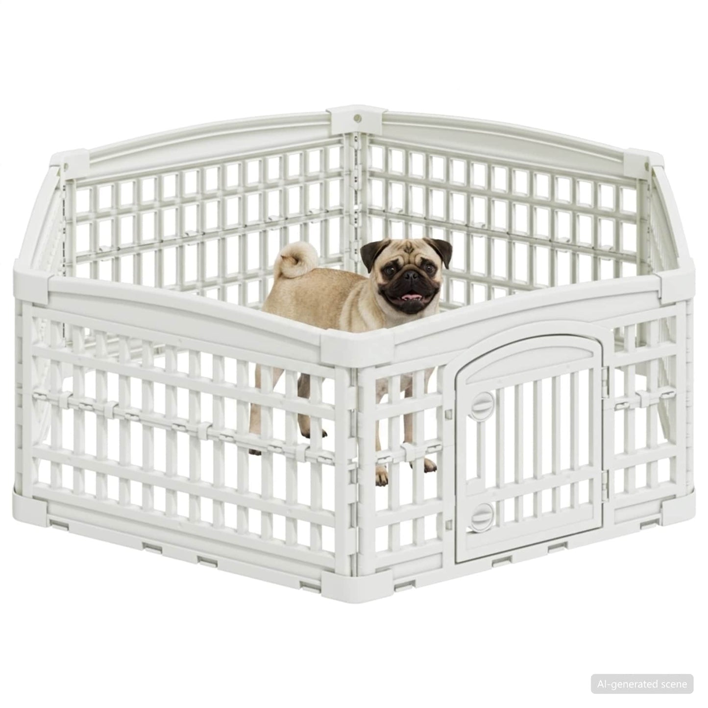 6 Panel Dog Playpen 122 x 106.5 x 40 cm Plastic White Foldable