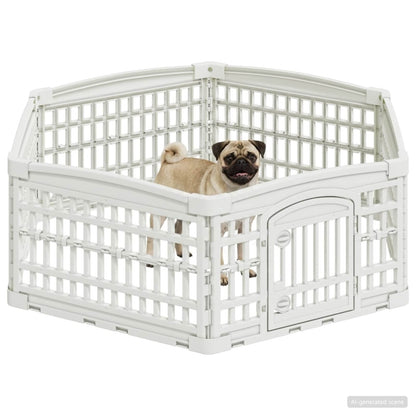 6 Panel Dog Playpen 122 x 106.5 x 40 cm Plastic White Foldable
