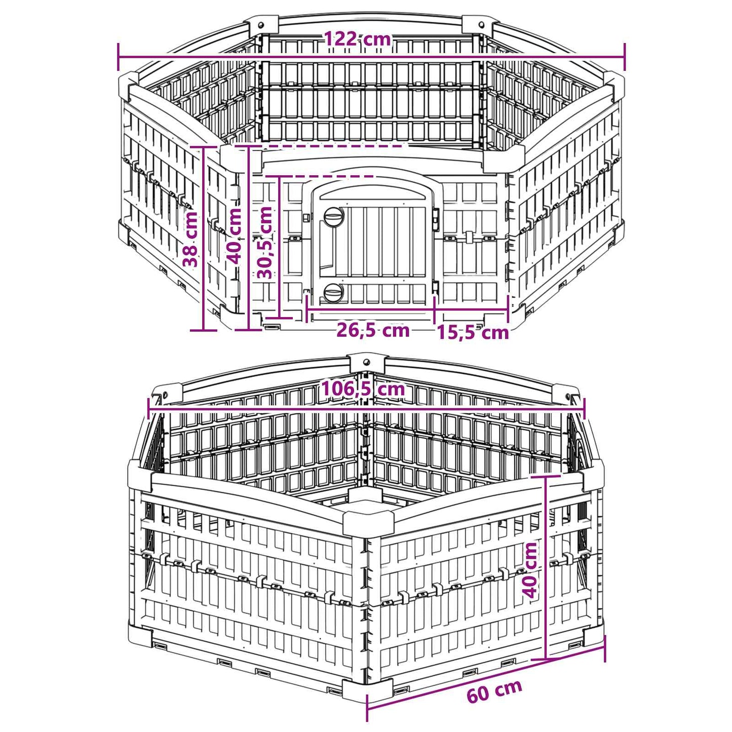 6 Panel Dog Playpen 122 x 106.5 x 40 cm Plastic White Foldable