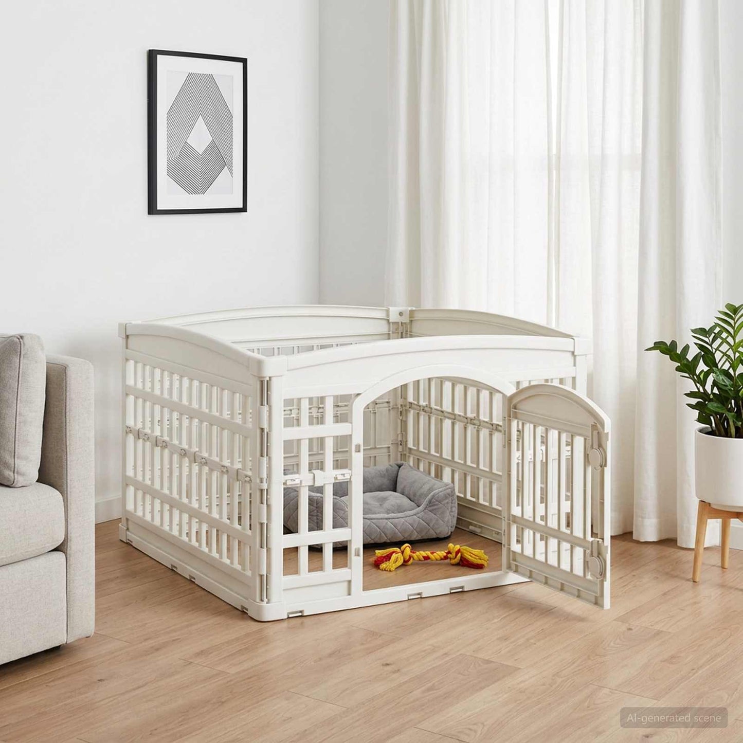 4 Panel Dog Playpen 88 x 88 x 56 cm Plastic White Foldable