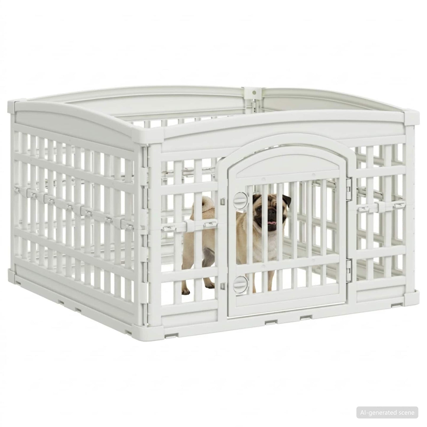 4 Panel Dog Playpen 88 x 88 x 56 cm Plastic White Foldable