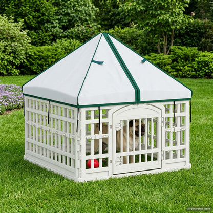 4 Panel Dog Playpen with Roof 88 x 88 x 112 cm Plastic White