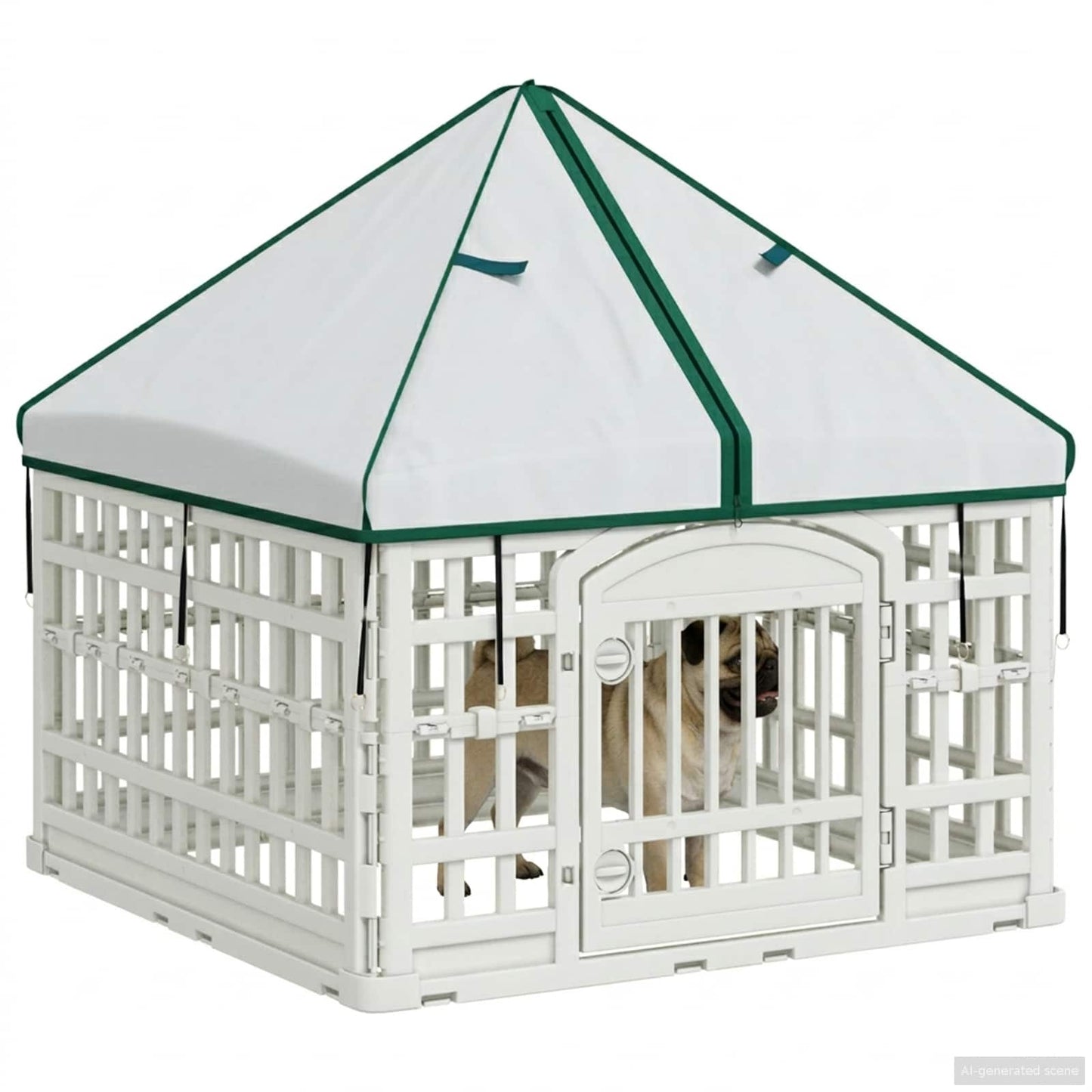 4 Panel Dog Playpen with Roof 88 x 88 x 112 cm Plastic White