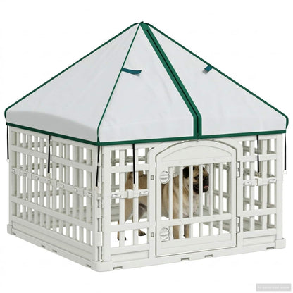 4 Panel Dog Playpen with Roof 88 x 88 x 112 cm Plastic White