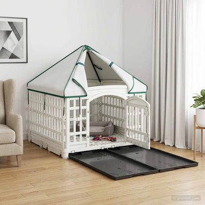 4 Panel Dog Playpen with Roof 177.5 x 154.5 x 112 cm Plastic