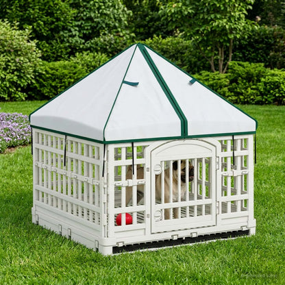 4 Panel Dog Playpen with Roof 177.5 x 154.5 x 112 cm Plastic