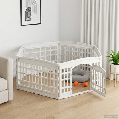 6 Panel Dog Playpen 177.5 x 154.5 x 58 cm Plastic White