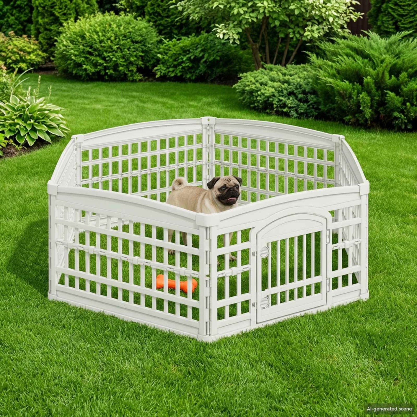 6 Panel Dog Playpen 177.5 x 154.5 x 58 cm Plastic White