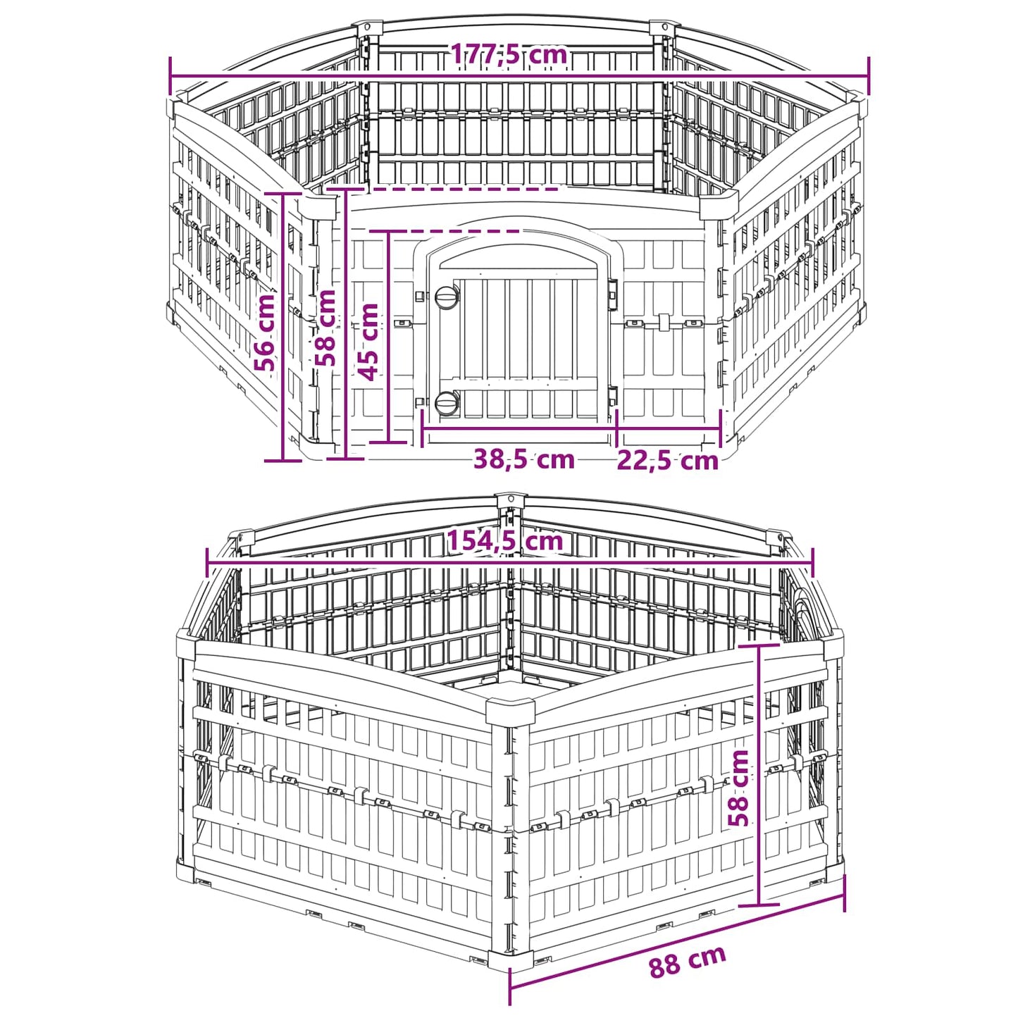 6 Panel Dog Playpen 177.5 x 154.5 x 58 cm Plastic White
