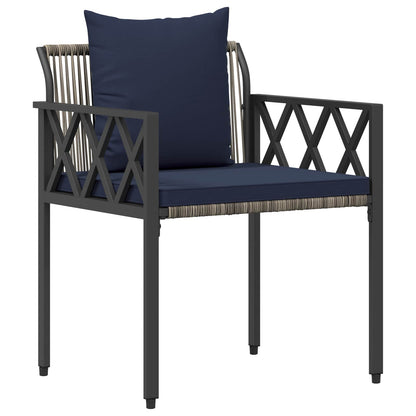 Outdoor Furniture Set 3 pcs Grey and Navy Blue Poly Rattan