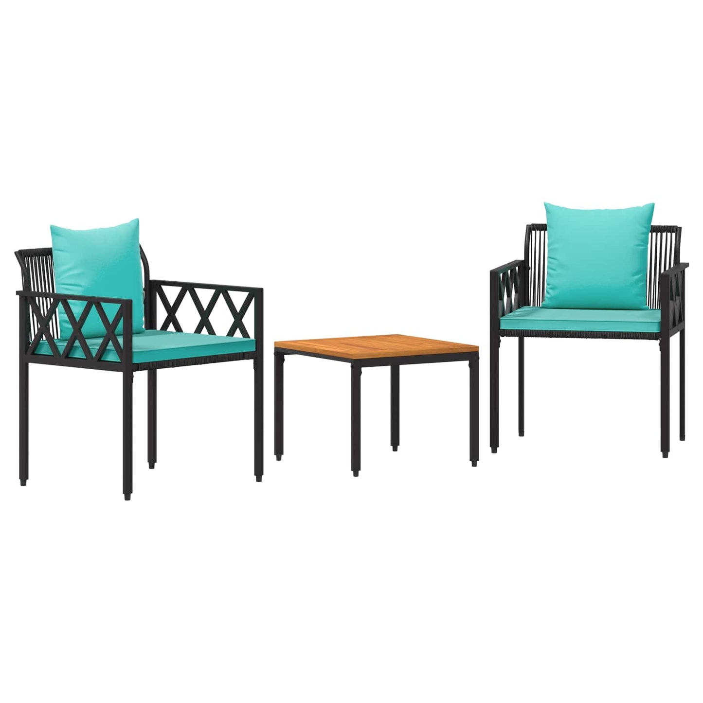 Outdoor Furniture Set 3 pcs Black and Turquoise Poly Rattan