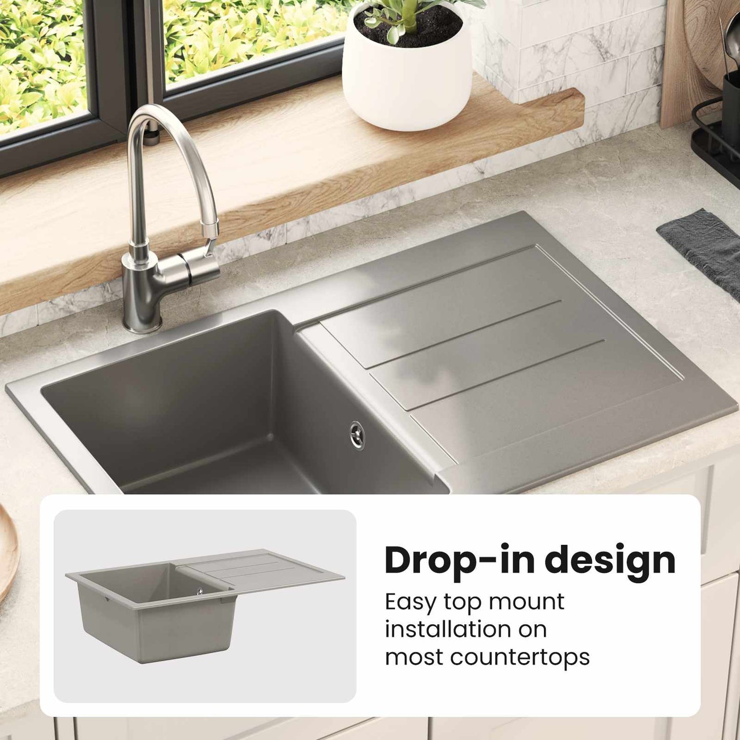 Sink Grey 780 x 500 mm 80% Quartz and 20% Resin