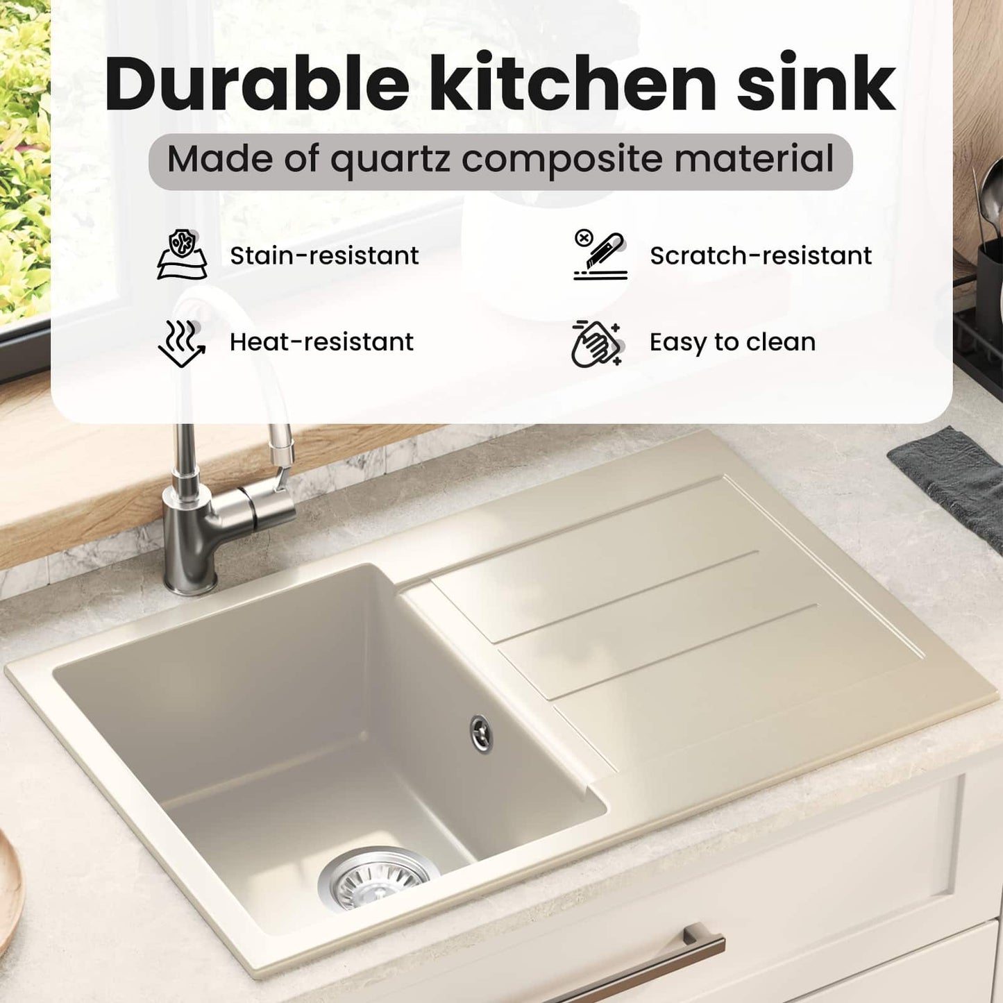 Sink Beige 780 x 500 mm 80% Quartz and 20% Resin