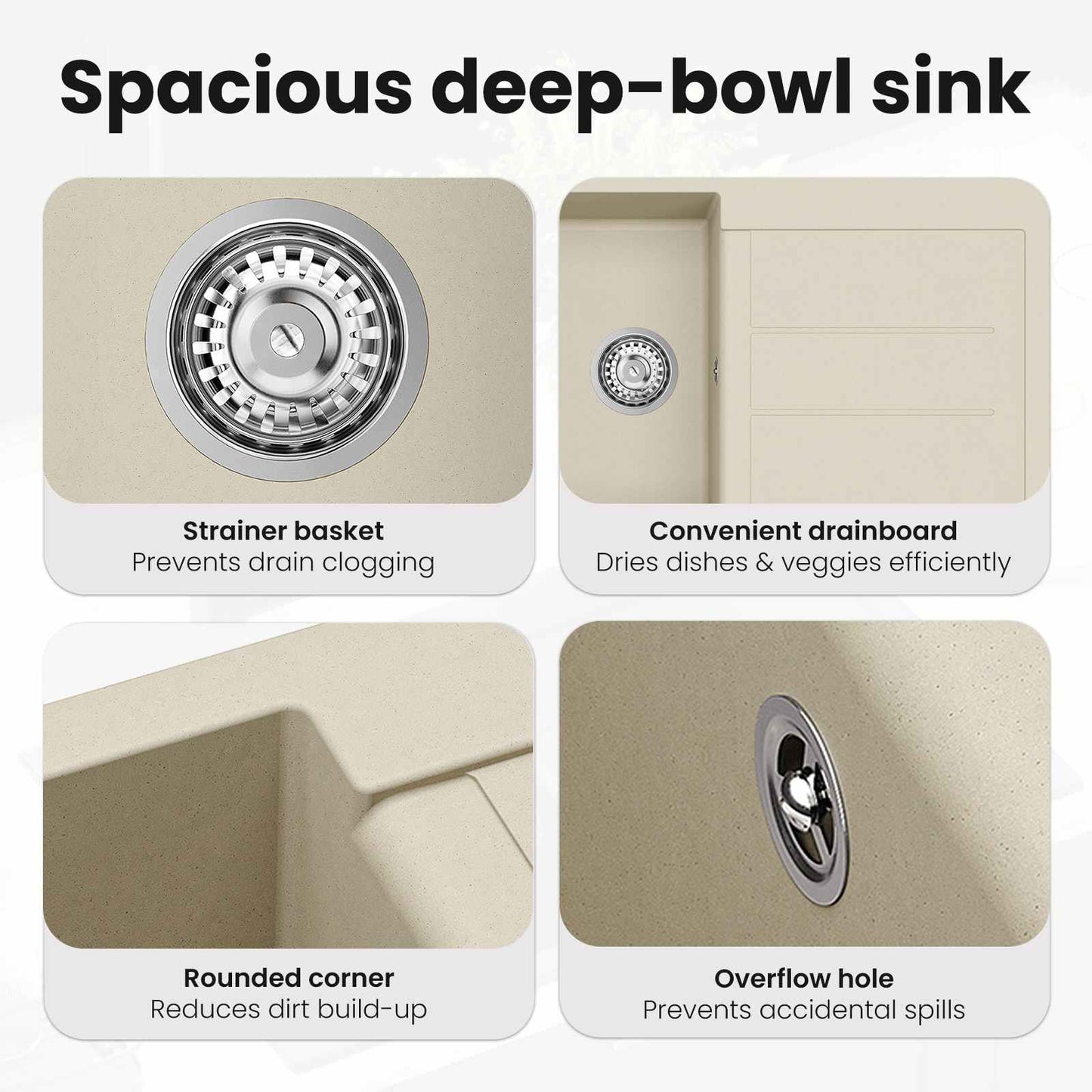 Sink Beige 780 x 500 mm 80% Quartz and 20% Resin