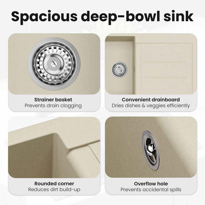Sink Beige 780 x 500 mm 80% Quartz and 20% Resin