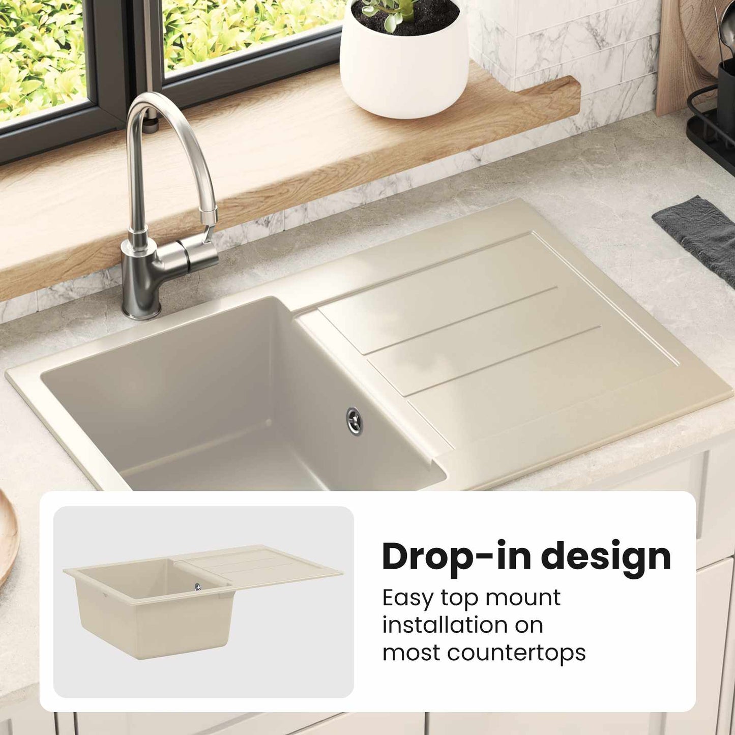 Sink Beige 780 x 500 mm 80% Quartz and 20% Resin