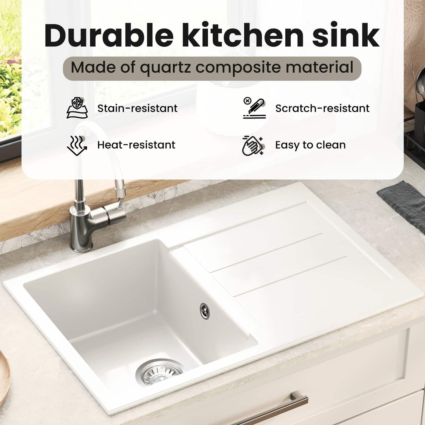 Sink White 780 x 500 mm 80% Quartz and 20% Resin