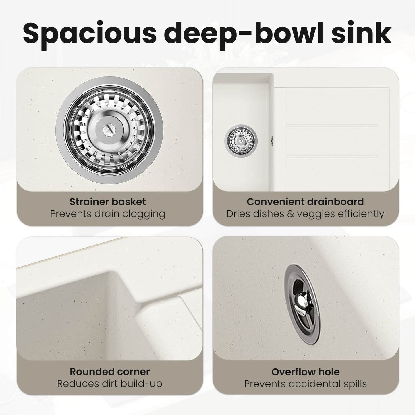 Sink White 780 x 500 mm 80% Quartz and 20% Resin