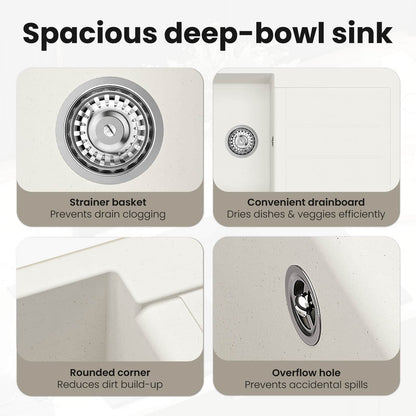 Sink White 780 x 500 mm 80% Quartz and 20% Resin