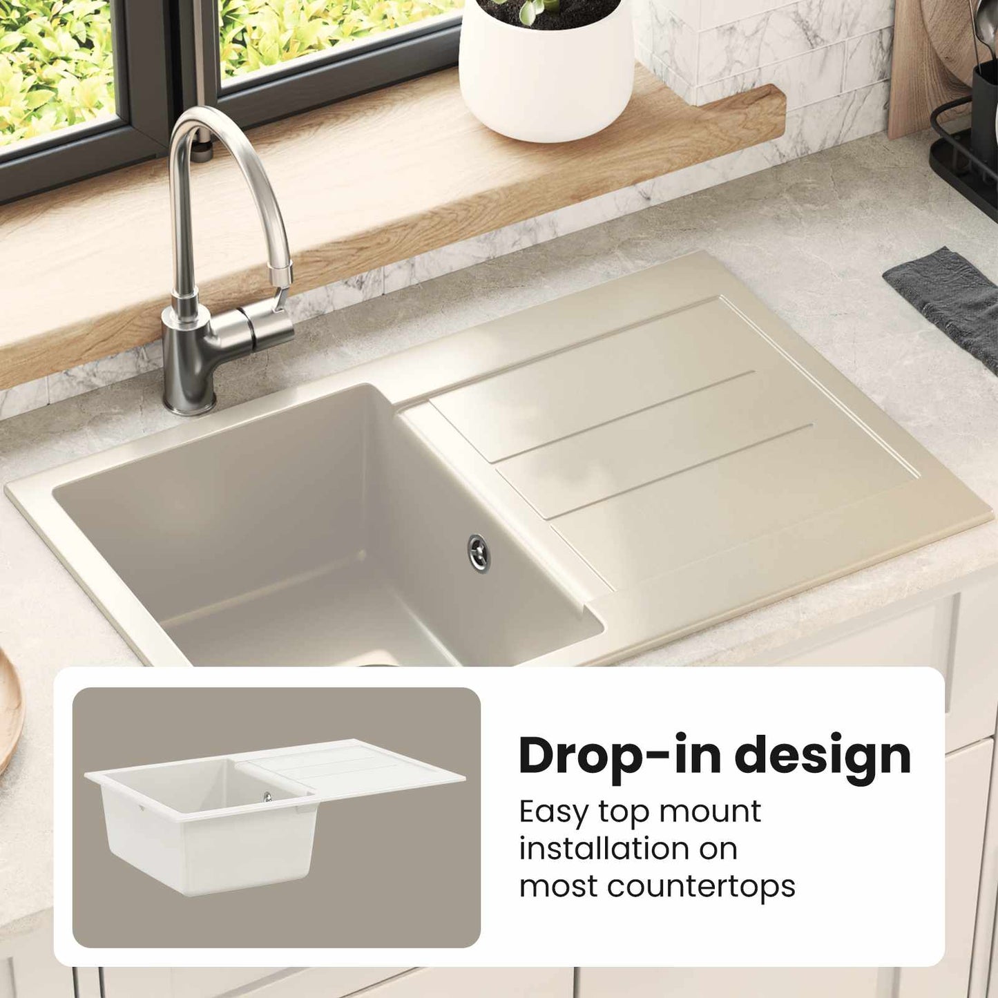 Sink White 780 x 500 mm 80% Quartz and 20% Resin
