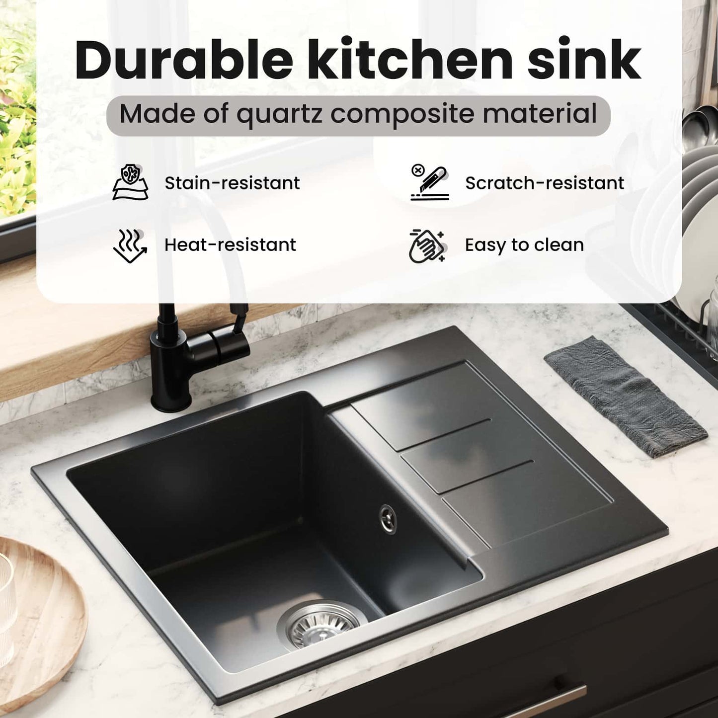 Sink Black 620 x 500 mm 80% Quartz and 20% Resin