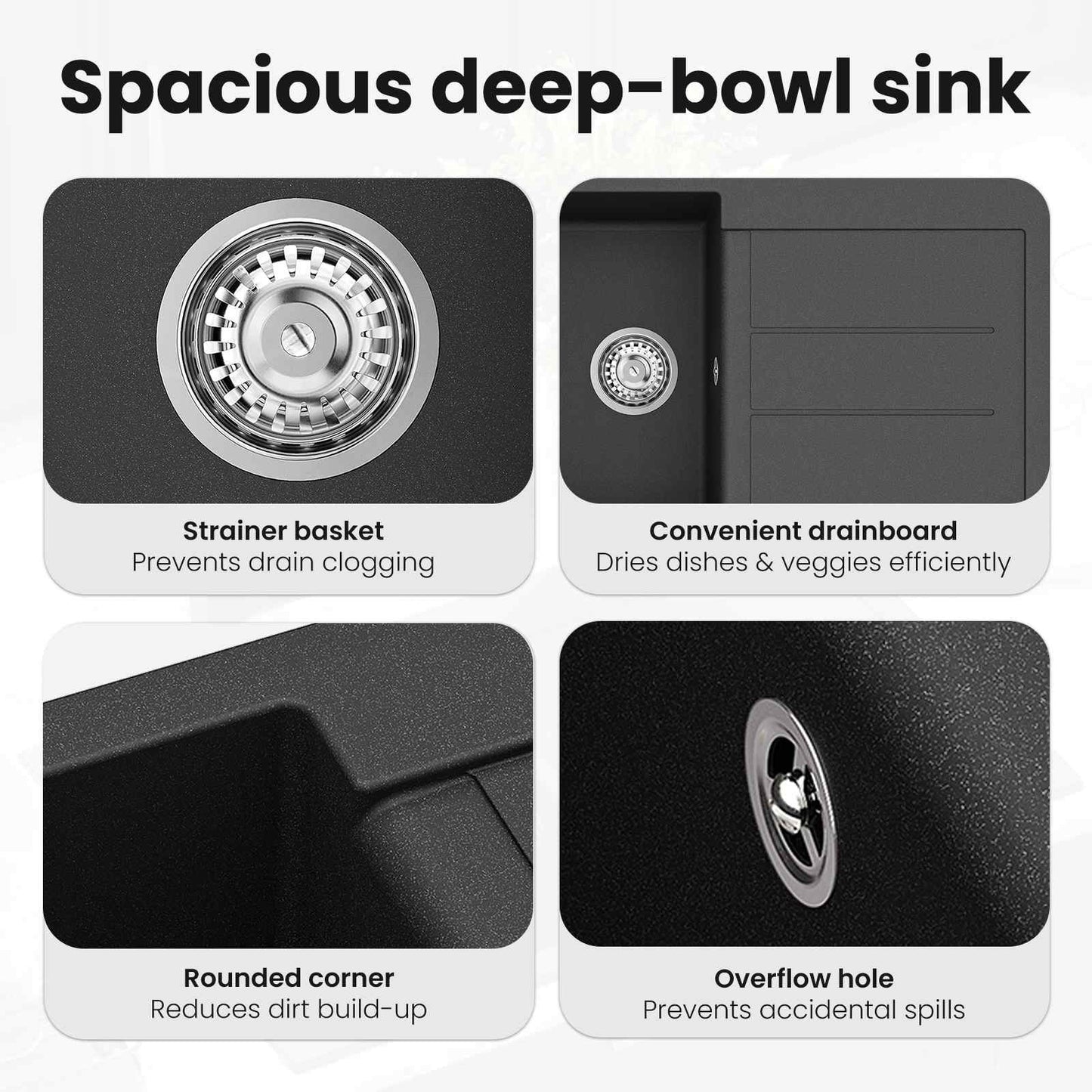 Sink Black 620 x 500 mm 80% Quartz and 20% Resin