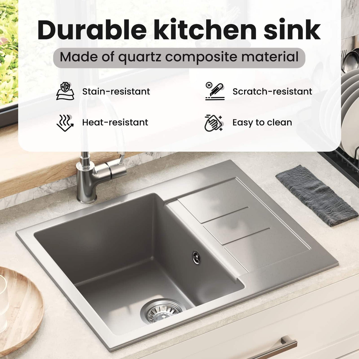 Sink Grey 620 x 500 mm 80% Quartz and 20% Resin