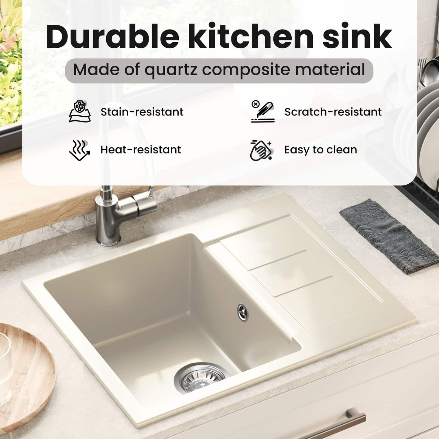 Sink Beige 620 x 500 mm 80% Quartz and 20% Resin
