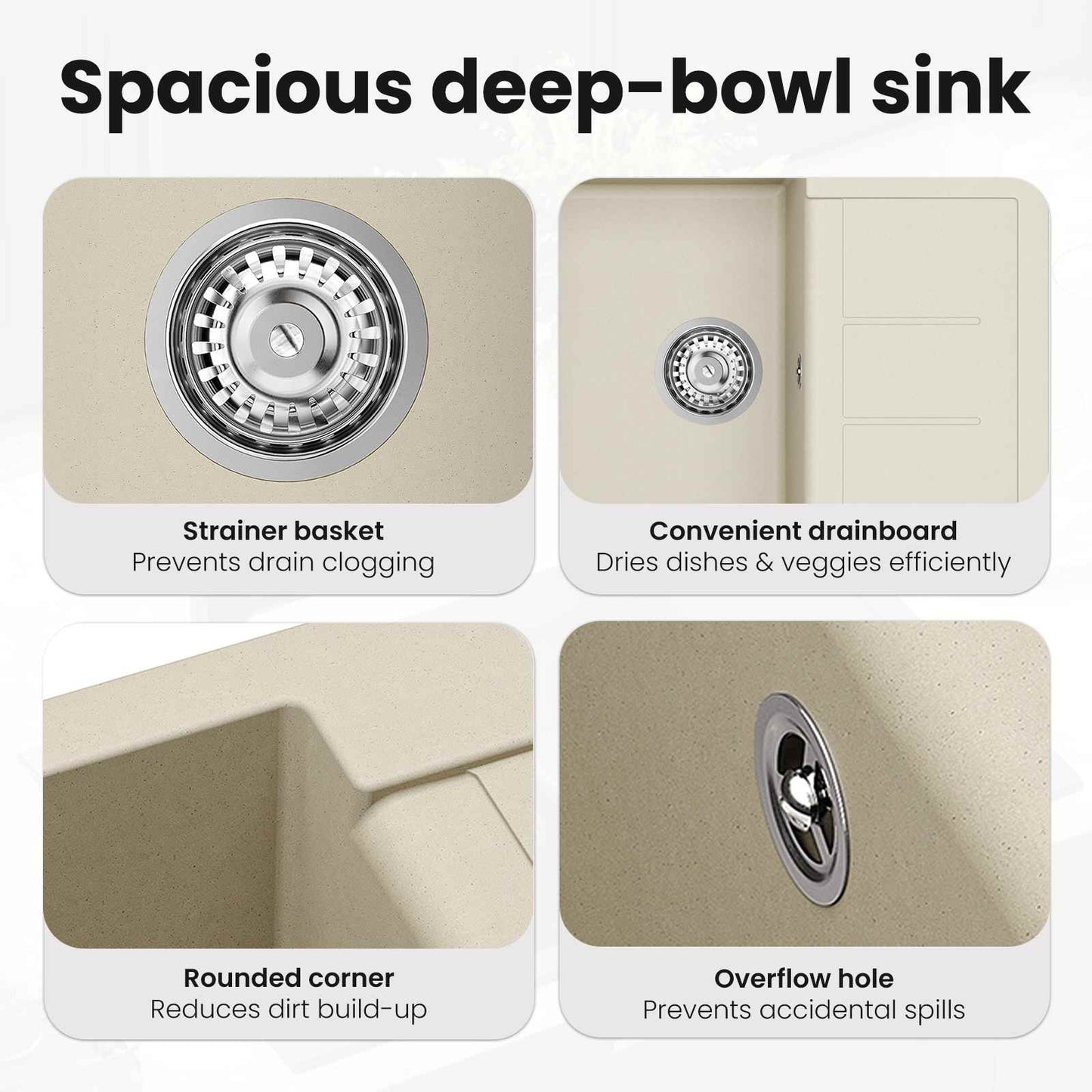 Sink Beige 620 x 500 mm 80% Quartz and 20% Resin