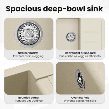 Sink Beige 620 x 500 mm 80% Quartz and 20% Resin