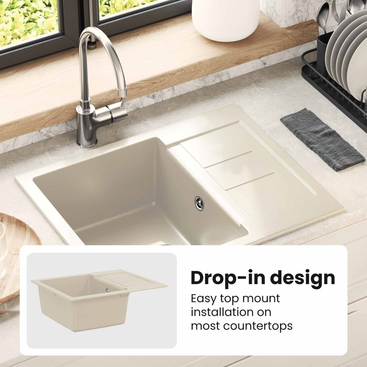 Sink Beige 620 x 500 mm 80% Quartz and 20% Resin