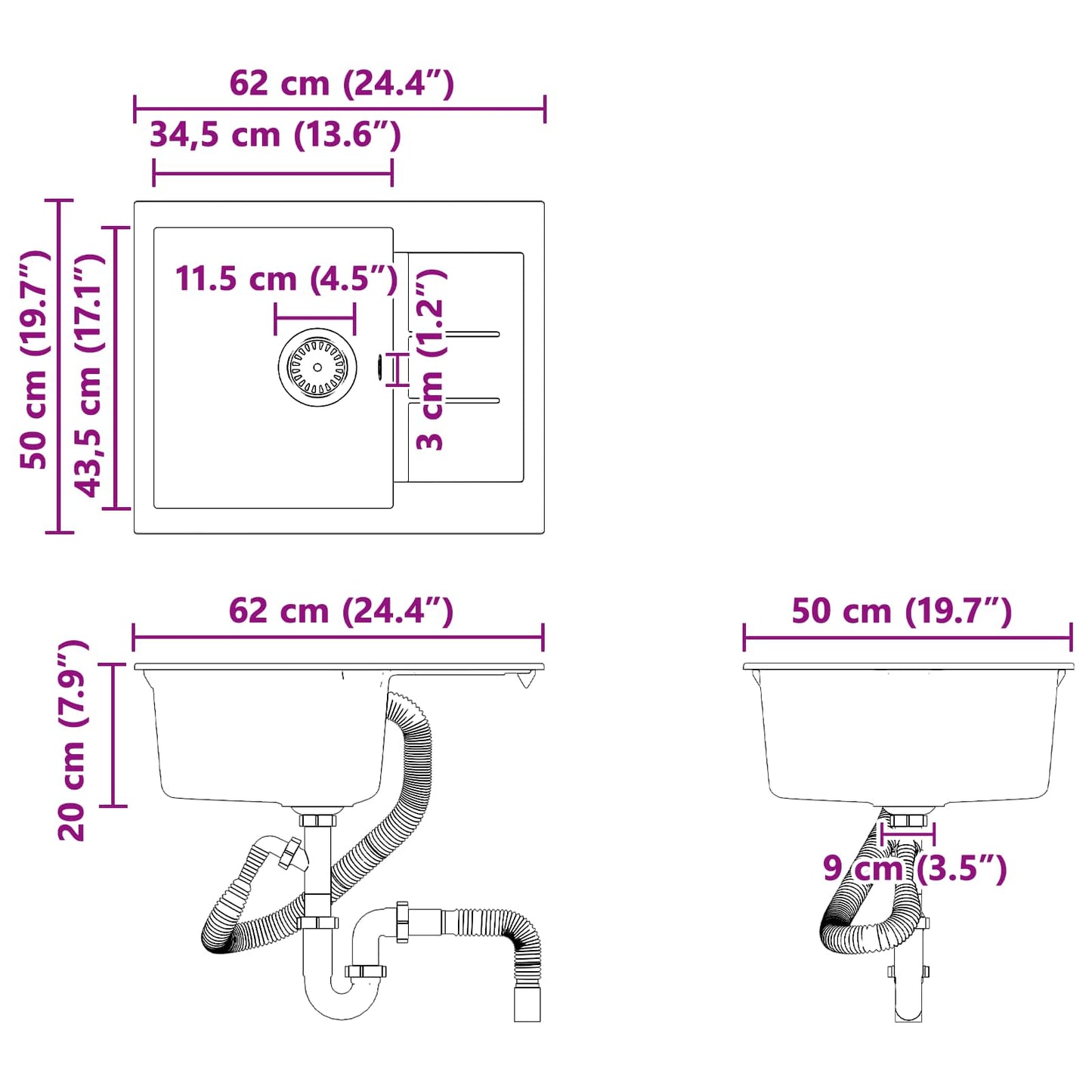 Sink Beige 620 x 500 mm 80% Quartz and 20% Resin